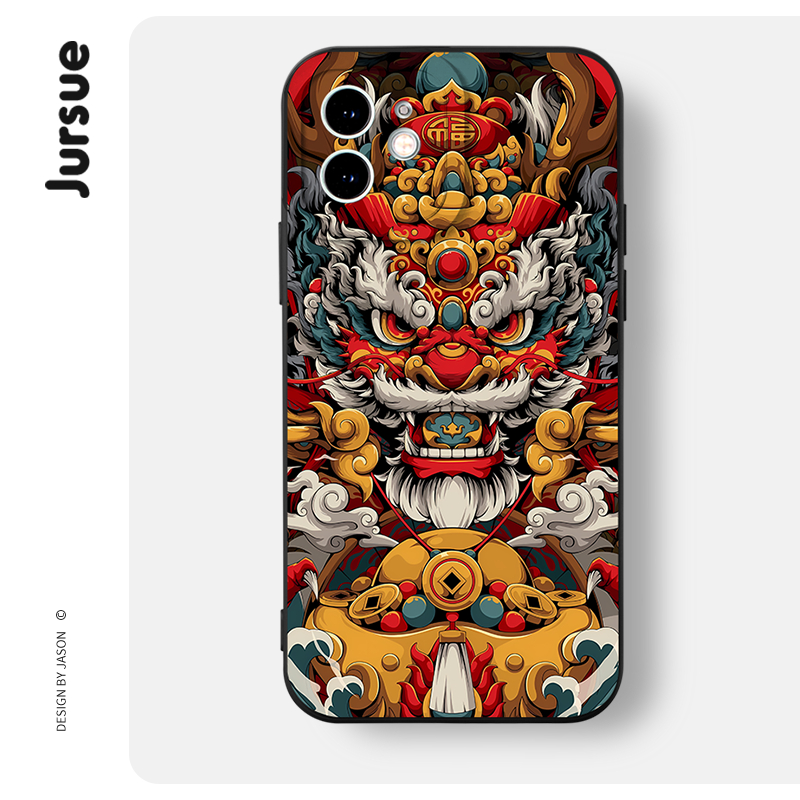 JURSUE ลายเชิดสิงโต เคสไอโฟน เคสซิลิโคนนุ่มกันกระแทกน่ารักตลก เคสโทรศัพท์ Compatible for iPhone 16 15 14 13 12 11 Pro Max SE 2020 X XR XS 8 7 Plus พลัส Y4575Q