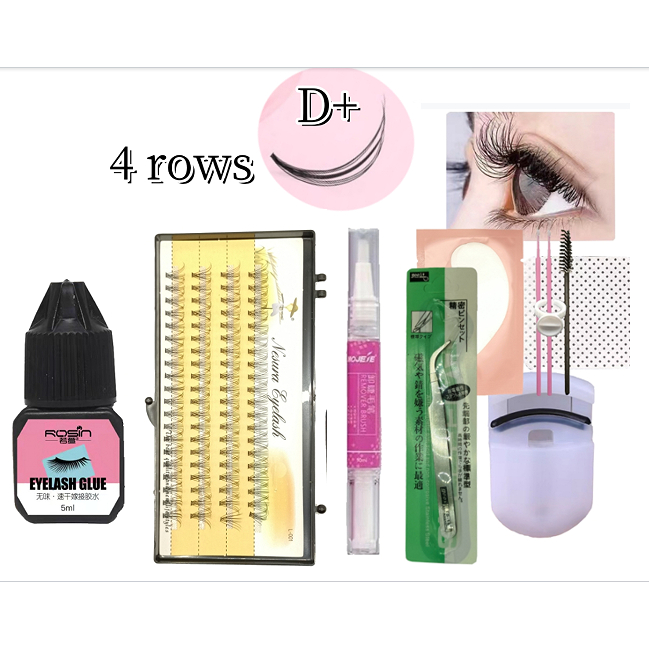 4rows คลัสเตอร์ขนตาแต่ละชิ้น DIY คลัสเตอร์ขนตา 8-12 ซม. D + ชุดดัดขนตา ธรรมชาติ DIY ชุดต่อขนตา เครื่องมือแต่งหน้า ปาร์ตี้