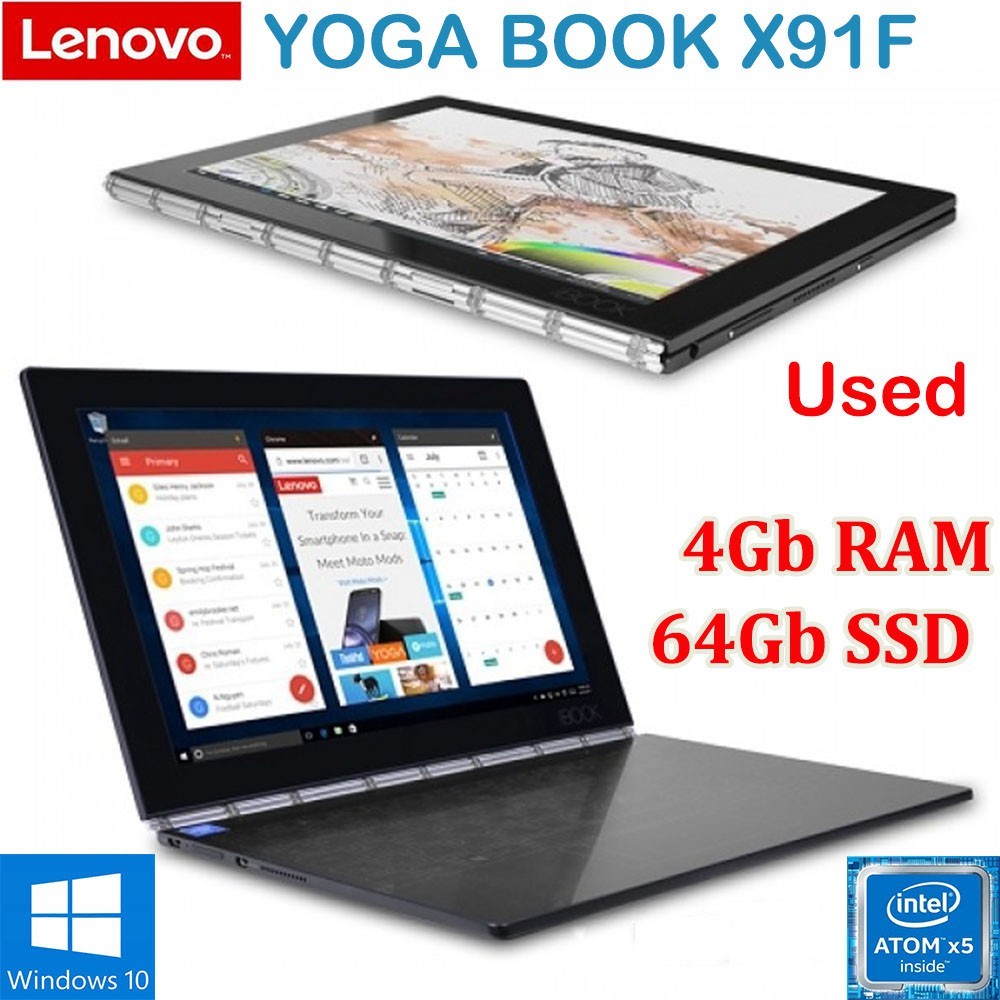 2in1 แท็บเล็ต Lenovo YogaBook X91F 10.1 FHD Touch IPS 2in1 Intel Atom x5 Z8550 1.44GHz 64GB SSD WiFi บลูทูธ วาดลายด้วยมือ Windows 10 สําหรับแล็ปท็อป คอมพิวเตอร์ มือสอง