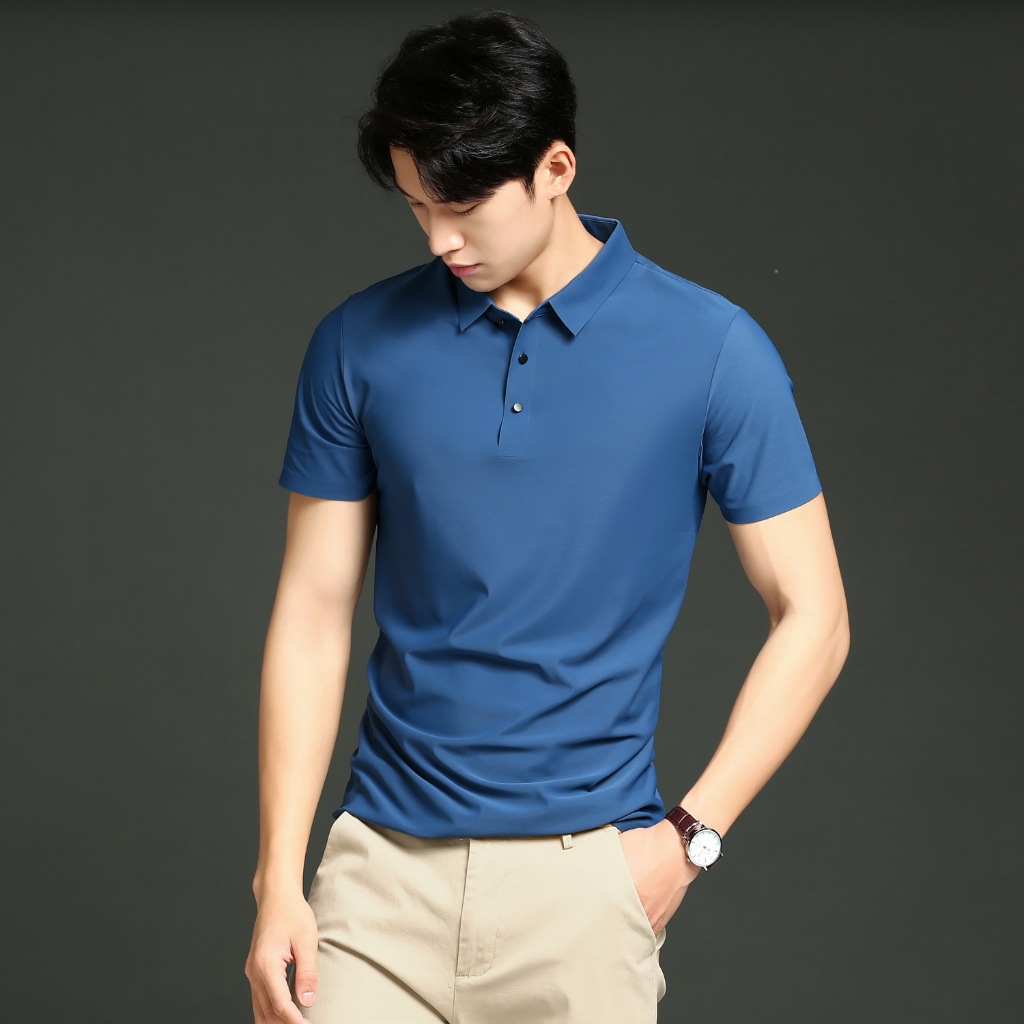 เสื้อโปโลแขนสั้น ผ้าเรยอน ระบายอากาศได้ดี คุณภาพสูง สีดํา สีฟ้า แฟชั่นฤดูร้อน 2024