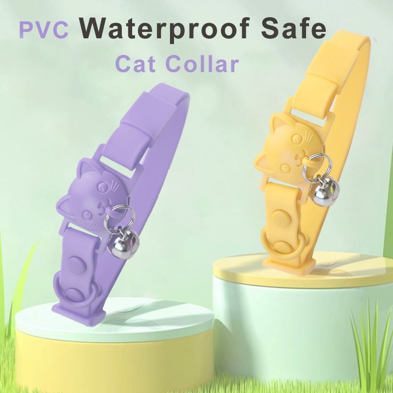 ปลอกคอ PVC แบบนิ่ม กันน้ํา ซักทําความสะอาดได้ แต่งหัวเข็มขัดนิรภัย สําหรับแมว