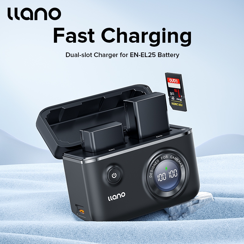 Llano EN-EL25 ที่ชาร์จกล้องดิจิทัล ช่องคู่ พร้อมฟังก์ชั่นจัดเก็บการ์ด SD สําหรับ Nikon Z30 Z50 ZFC