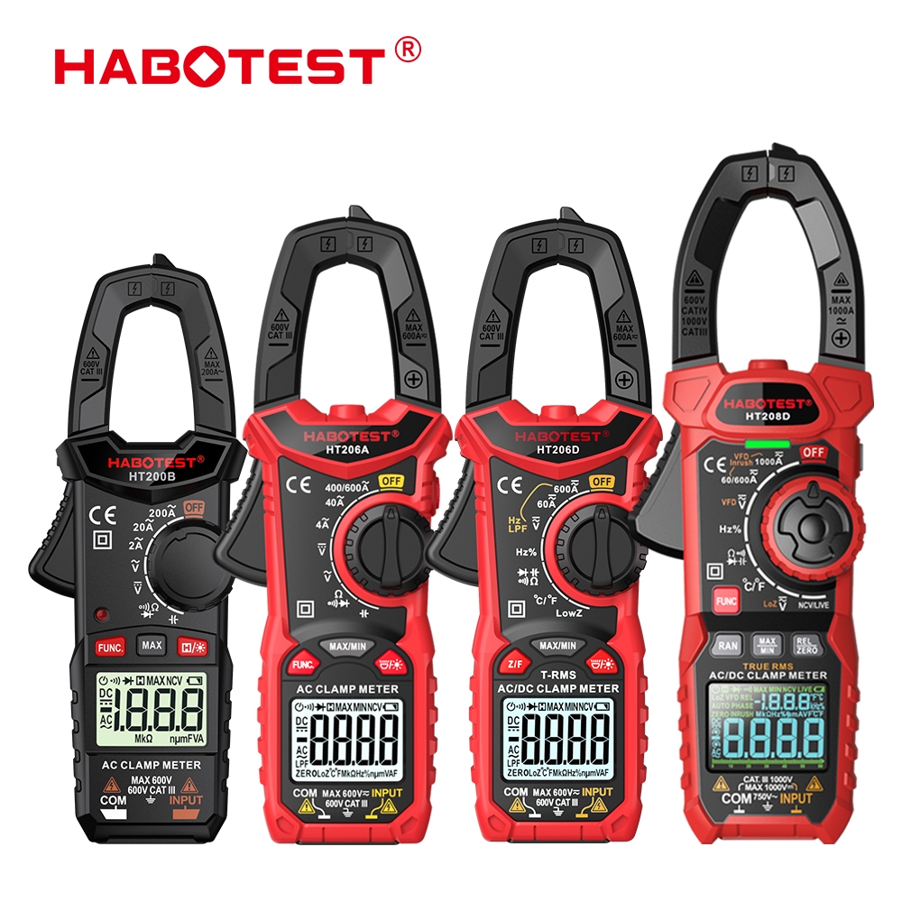 【จัดส่งจากกรุงเทพ】HABOTEST HT208 HT206 เครื่องวัดแรงดันไฟฟ้าดิจิทัล 1000V 600V AC DC 6000 แอมป์มิเตอร์ 600A โอห์ม
