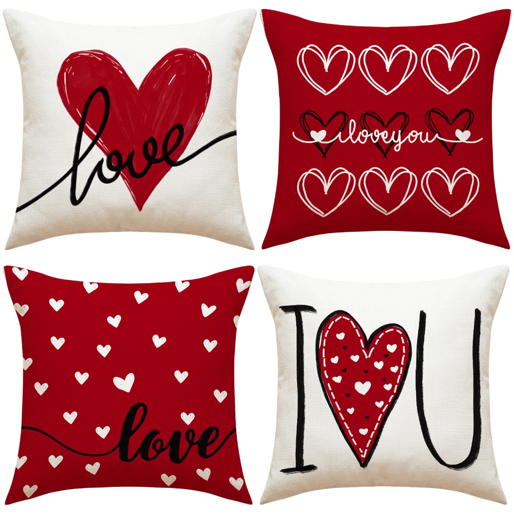 ปลอกหมอน Red Love ผ้าลินิน 7070.454.4040.ปลอกหมอนอิงโซฟาหน้าแรกตกแต่งโรแมนติก