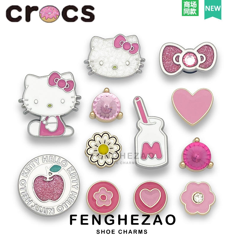 จิ๊บบิท crocs jibbitz crocs ตัวติดรองเท้า crocs รู เล็ก จิบิท KITTY Pink Series ที่วางรองเท้า ดอกไม้ สําหรับผู้หญิง DIY อุปกรณ์เสริม การจับคู่ที่สร้างสรรค์