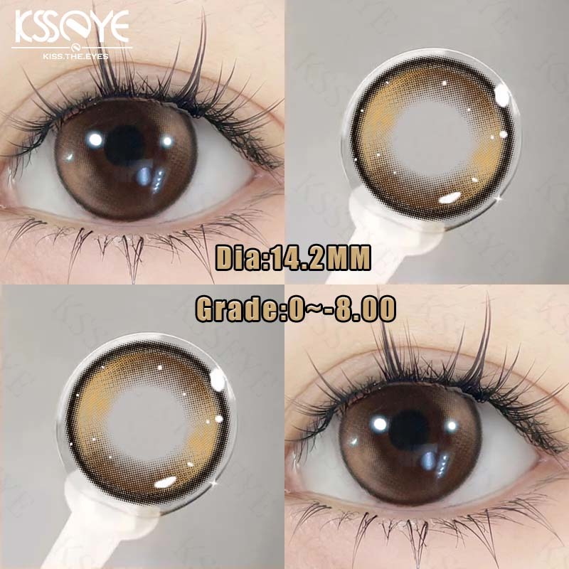 ตุ๊กตาตาคอนแทคเลนส์ KSSEYE 2 ชิ้นคอนแทคเลนส์สายตาสั้นสีน้ำตาล 6 เดือนใช้คอนแทคเลนส์สีเกรด 14.2 มม. สำหรับสุภาพสตรีแต่งหน้าสำหรับนักเรียน