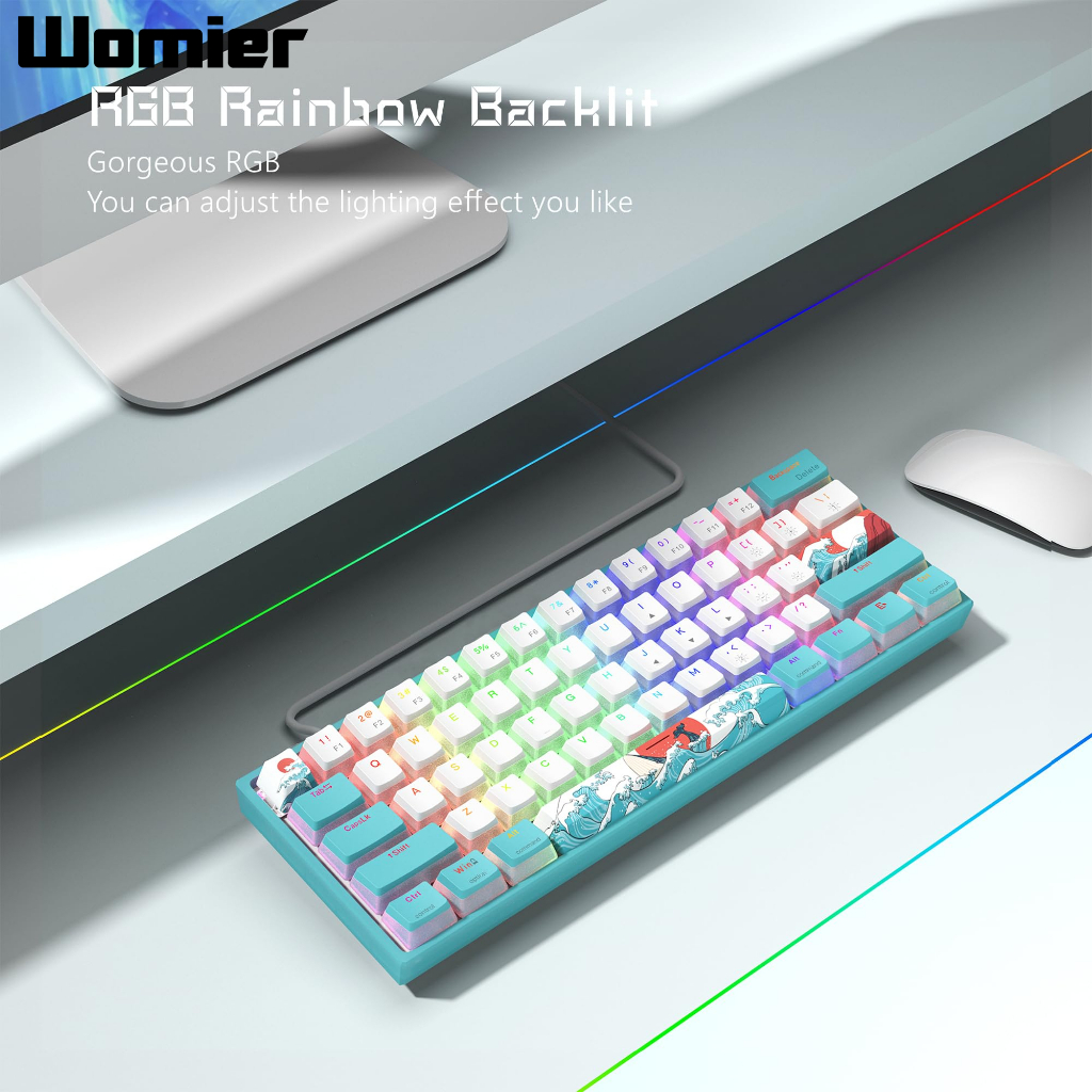 Womier WK61 คีย์บอร์ดเล่นเกม แบบใช้สาย RGB 60% สําหรับ Windows แล็ปท็อป เดสก์ท็อป Android