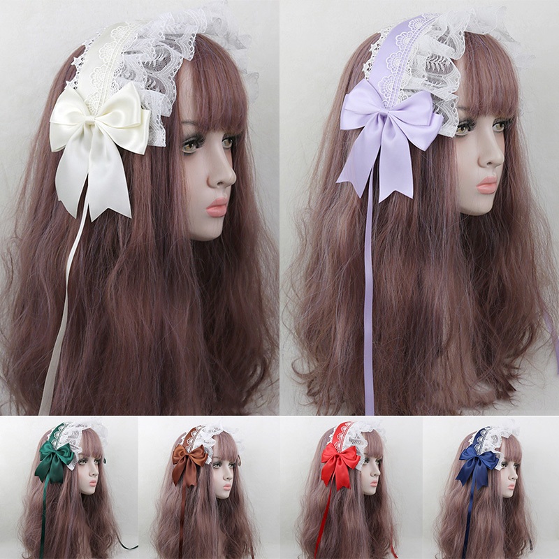 สาวหวาน Hairband ญี่ปุ่นนุ่มสาว Lolita ลูกไม้ Bow Headwear