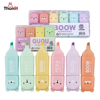 Thunlit ชุดปากกาเน้นข้อความลายการ์ตูนขนาดเล็ก 6 สี สำหรับทำสมุด DIY และวางแผนของนักเรียน