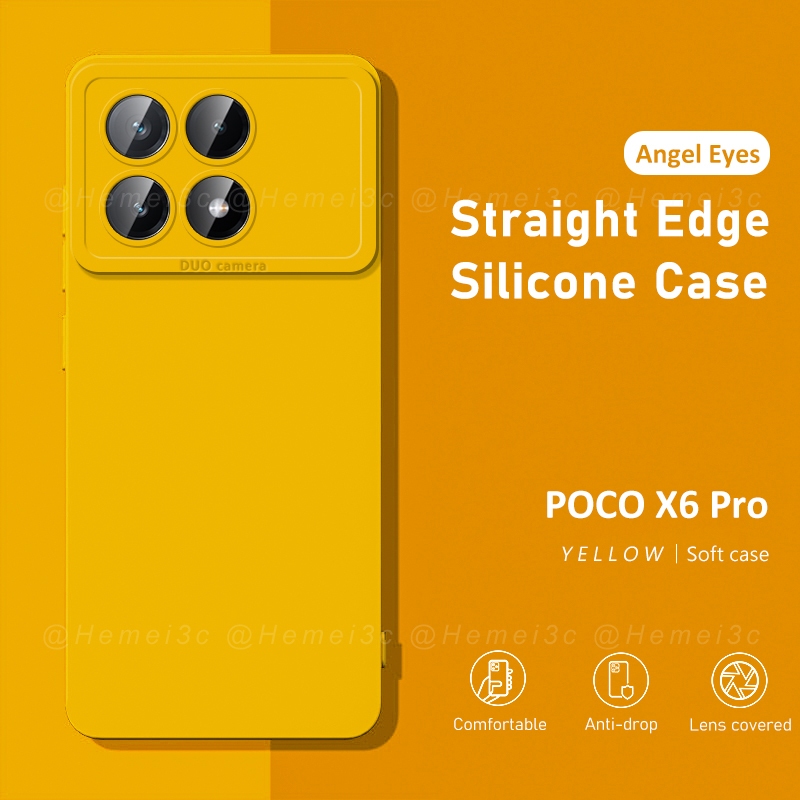 สําหรับ Xiaomi Poco X6 Pro เคสโทรศัพท์ TPU นิ่ม ทรงสี่เหลี่ยม ด้านข้าง