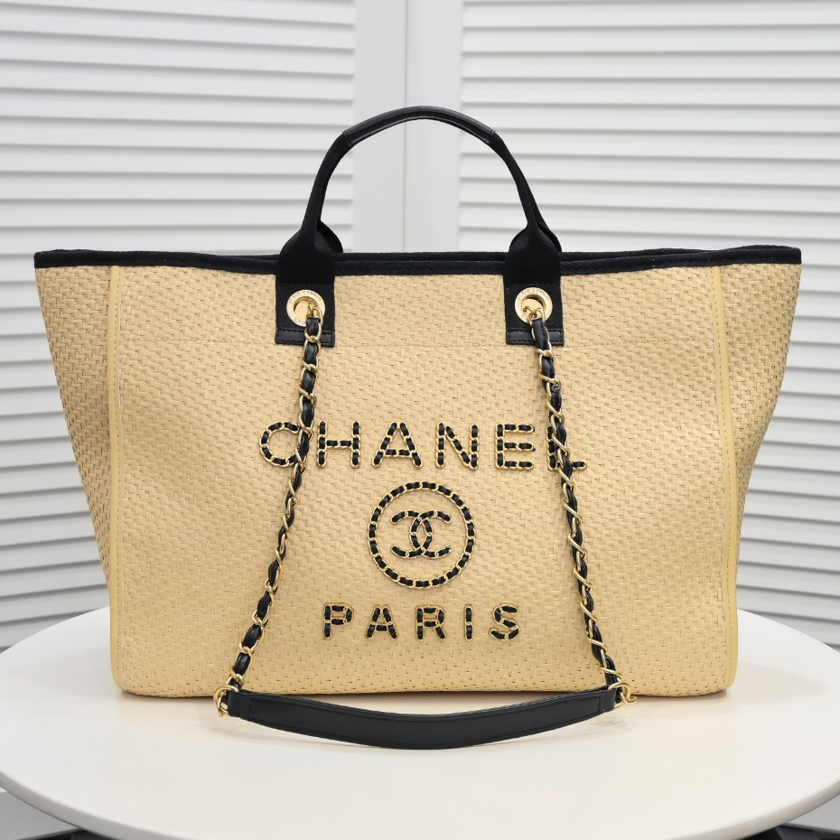 Chanel ใหม่ ของแท้ กระเป๋าสะพายไหล่ กระเป๋าชายหาด ความจุขนาดใหญ่