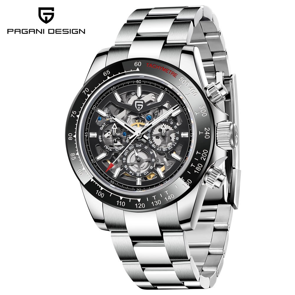 Pagani DESIGN ของแท้ นาฬิกาข้อมืออัตโนมัติ สายแซฟไฟร์ กระจก เรืองแสง กันน้ํา สําหรับผู้ชาย PD-1777