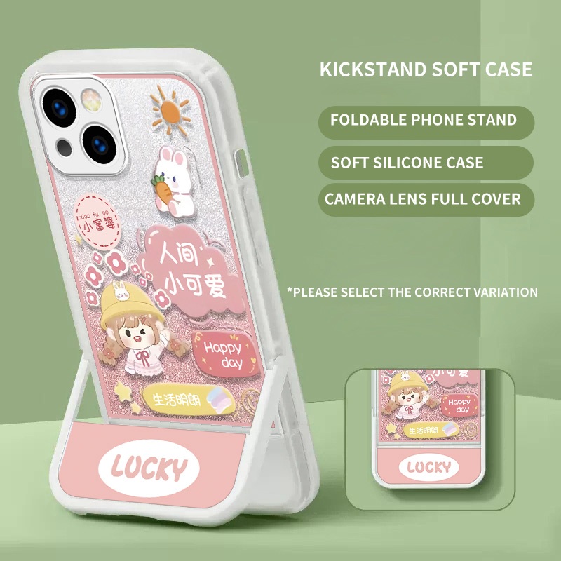 Kickstand สําหรับ Vivo Y77 Y78 V29 Y02 Y19 Y20 Y72 Y52 V27e V25 V23e V20 V15 T1 S1 Pro iQOO Z7x 5G Lucky Rich สาวนุ่มกรณี | Zj A065