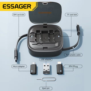Essager 60W ยืดได้ 3A สายชาร์จเร็ว ส่งข้อมูล 480Mbps กล่องเก็บของ มัลติฟังก์ชั่น สําหรับ Type C IPH Plug Micro Usb A สายเคเบิล กล่องเก็บของ