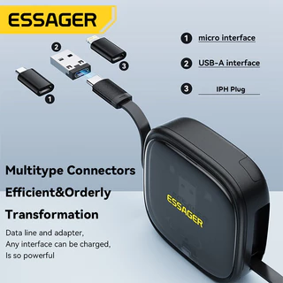 Essager 60W ยืดได้ 3A สายชาร์จเร็ว ส่งข้อมูล 480Mbps กล่องเก็บของ มัลติฟังก์ชั่น สําหรับ Type C IPH Plug Micro Usb A สายเคเบิล กล่องเก็บของ
