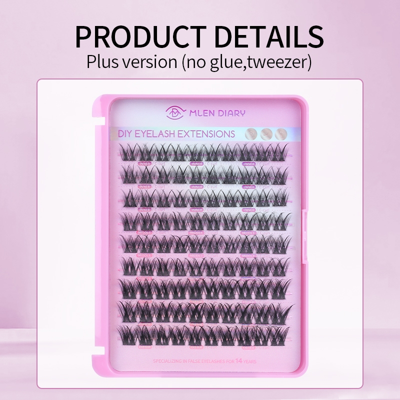 Mlen Diary สไตล์ยุโรปและอเมริกา ขนตาปลอม,เทอร์เรียขยาย 7-8 มม,สไตล์ 12-14-16mm หนาและยาว,D โยก,3 กระจุกติดตาข้างหนึ่ง,ขนตาปลอมที่สามารถนำกลับมาใช้ใหม่ได้ - รูปที่ 2