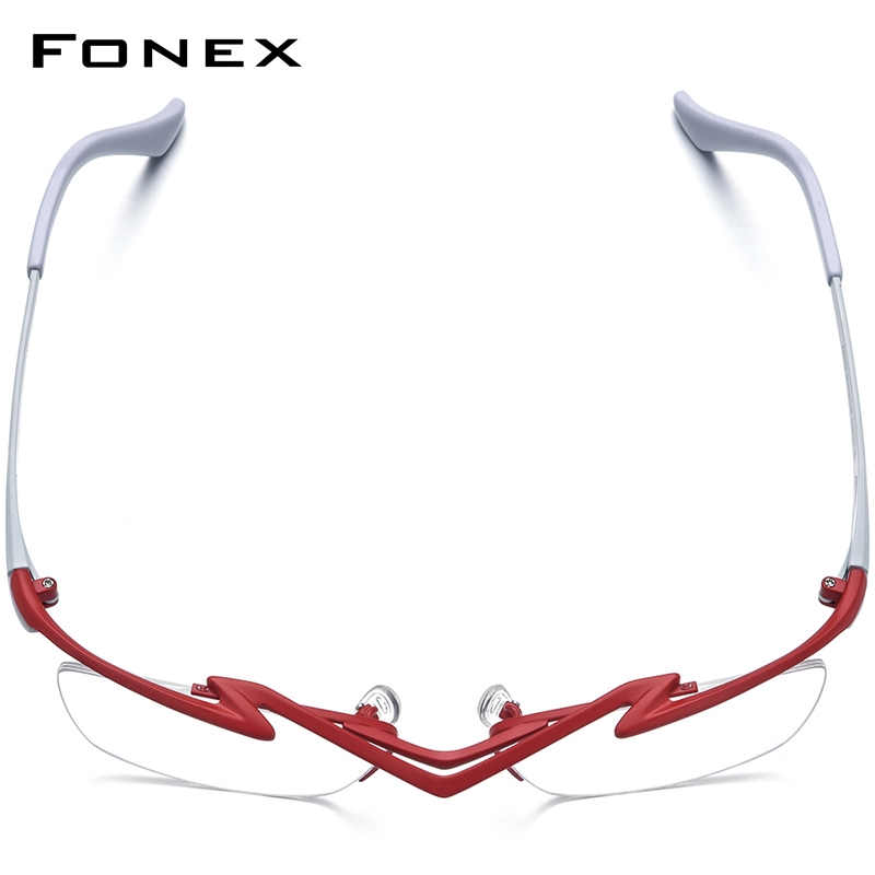 Fonex ใหม่ แว่นตาไทเทเนียม กรอบครึ่ง ทรงสี่เหลี่ยม กึ่งไร้ขอบ สําหรับผู้หญิง และผู้ชาย F85763 2024