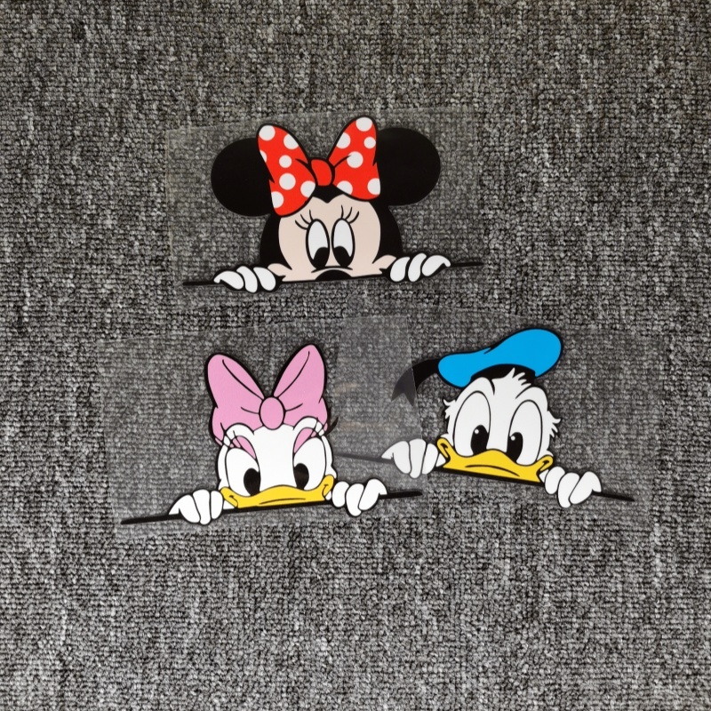 สติ๊กเกอร์ติดรถ Mickey Mouse Minnie Donald Duck การ์ตูนน่ารักน่ารัก Decals สําหรับประตูกระจกกระจกมองหลัง Trunk กันชนรถจักรยานยนต์