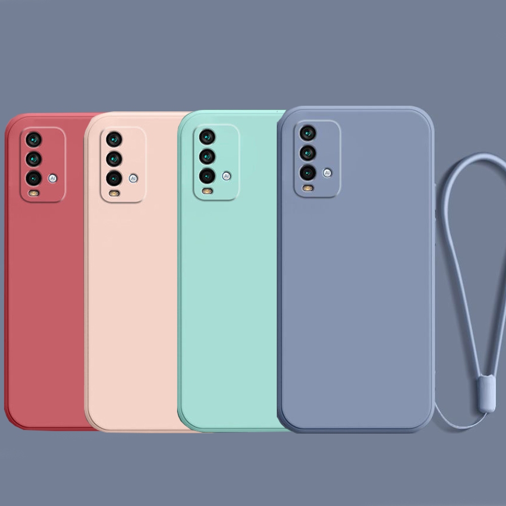 Redmi 9T POCO M3 M4 Pro M5 4G กรอบกันชน สี่เหลี่ยม บาง นิ่ม TPU เคสซิลิโคน พร้อมสายคล้องมือ