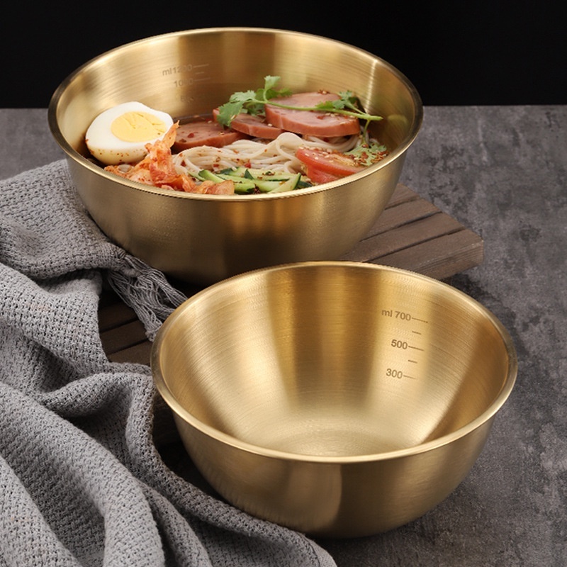 Oukeai ชามสลัด สเตนเลส สไตล์เกาหลี พร้อมสเกลวัด ชามทําอาหาร ตีไข่ ก๋วยเตี๋ยว ชามข้าว