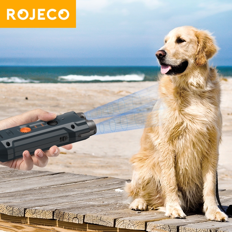 Rojeco 2 In 1 อุปกรณ์อัลตราโซนิก พร้อมไฟฉาย ชาร์จไฟได้ สําหรับฝึกสุนัข