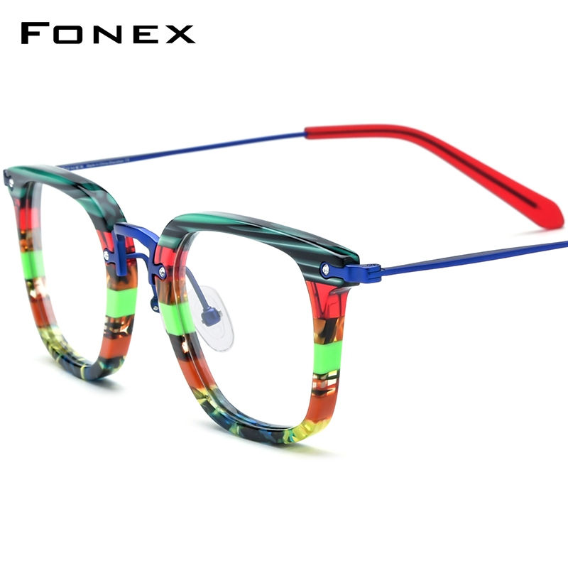 Fonex Acetate กรอบแว่นตาไทเทเนียม ทรงสี่เหลี่ยม หลากสี สําหรับผู้ชาย ผู้หญิง F85791
