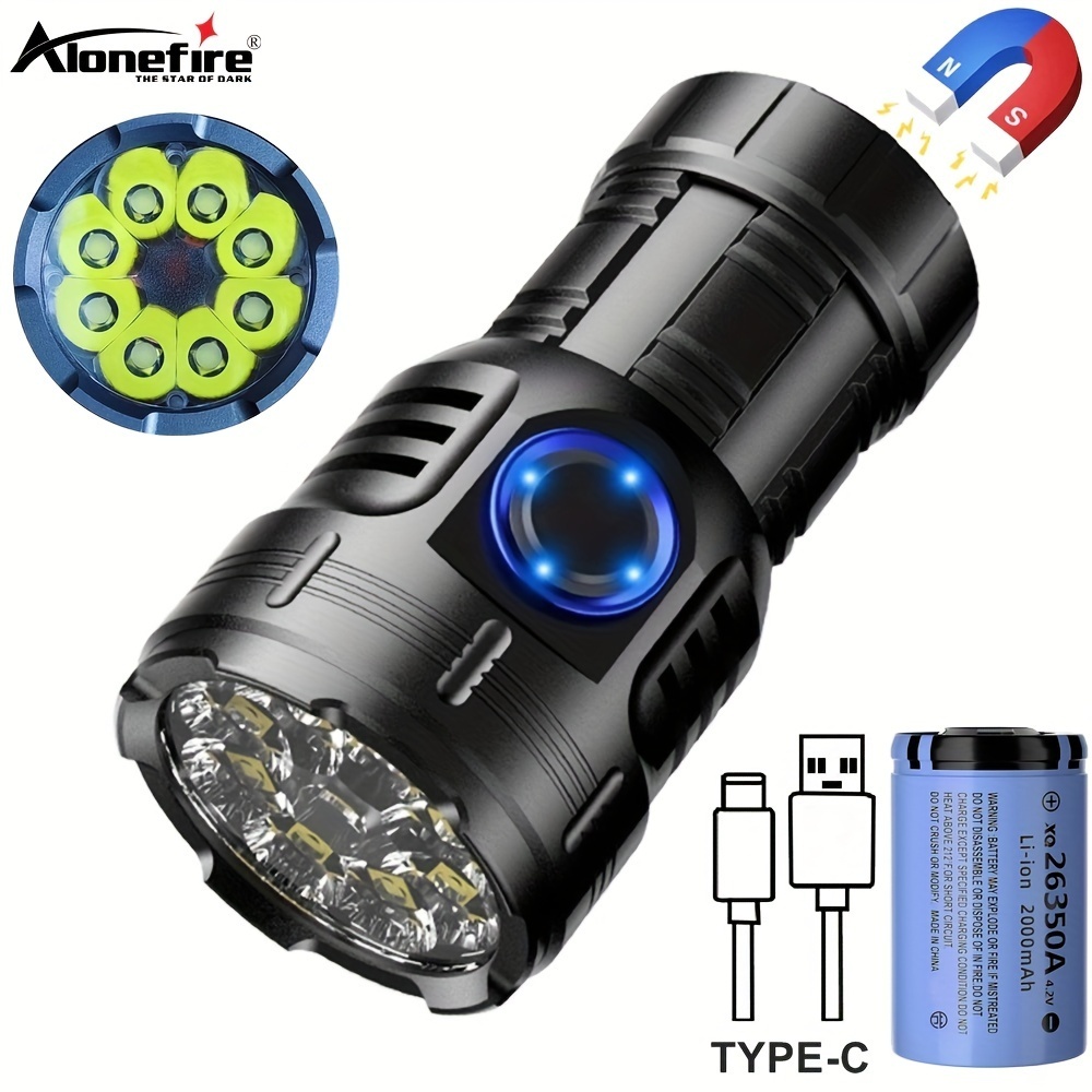 Alonefire X68 8xLED Super Bright Mini LED ไฟฉาย Type-C USB ชาร ์ จกันน ้ ํากลางแจ ้ งฉุกเฉิน Camping โคมไฟไฟฉาย