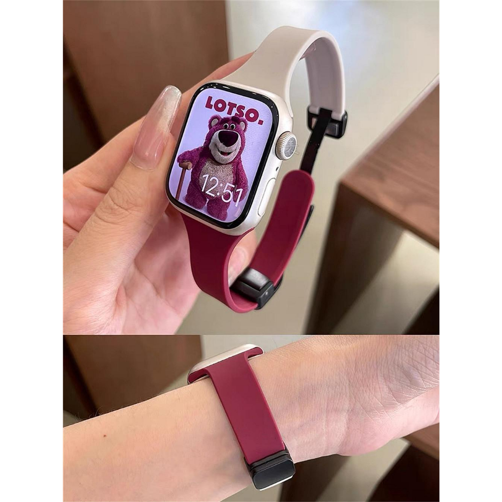 สายนาฬิกาข้อมือซิลิโคน หัวเข็มขัดแม่เหล็ก สําหรับ Apple Watch S9 8 7 6 5 4 3 2 1 SE2 ULTRA iWatch 49 มม. 45 44 42 41 40 38
