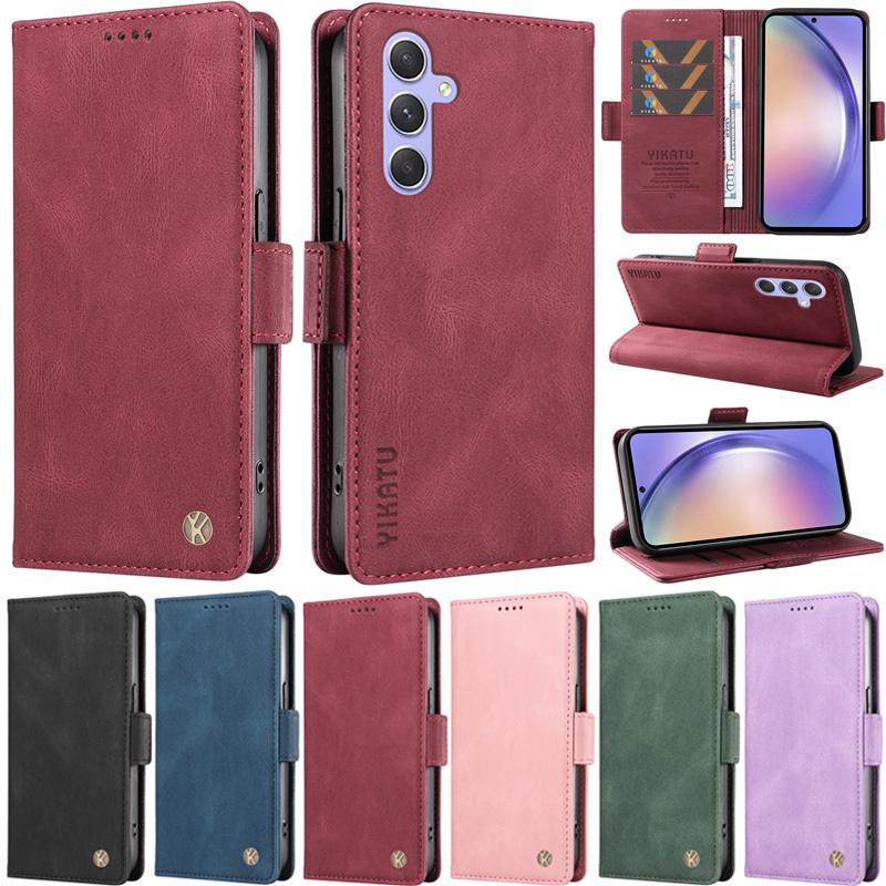 เคสโทรศัพท์หนัง PU นิ่ม ผิวด้าน ฝาพับ พร้อมช่องใส่บัตร และขาตั้ง หรูหรา สําหรับ Samsung Galaxy A15 A25 5G A05 A05S A35 5G A55 5G