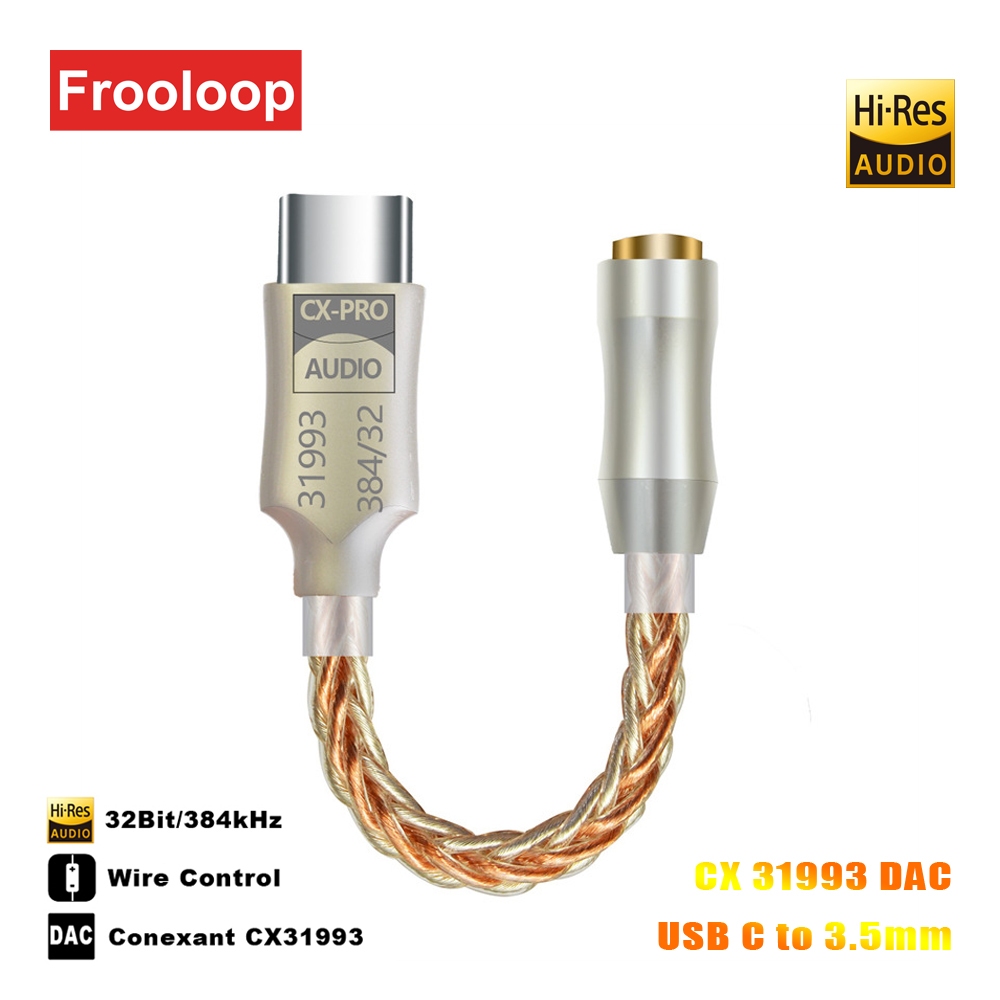 Cx31993 อะแดปเตอร์แปลงเสียง HiFi DAC USB C เป็นแจ็ค 3.5 มม. 32Bit 384kHz USB Type-C AUX