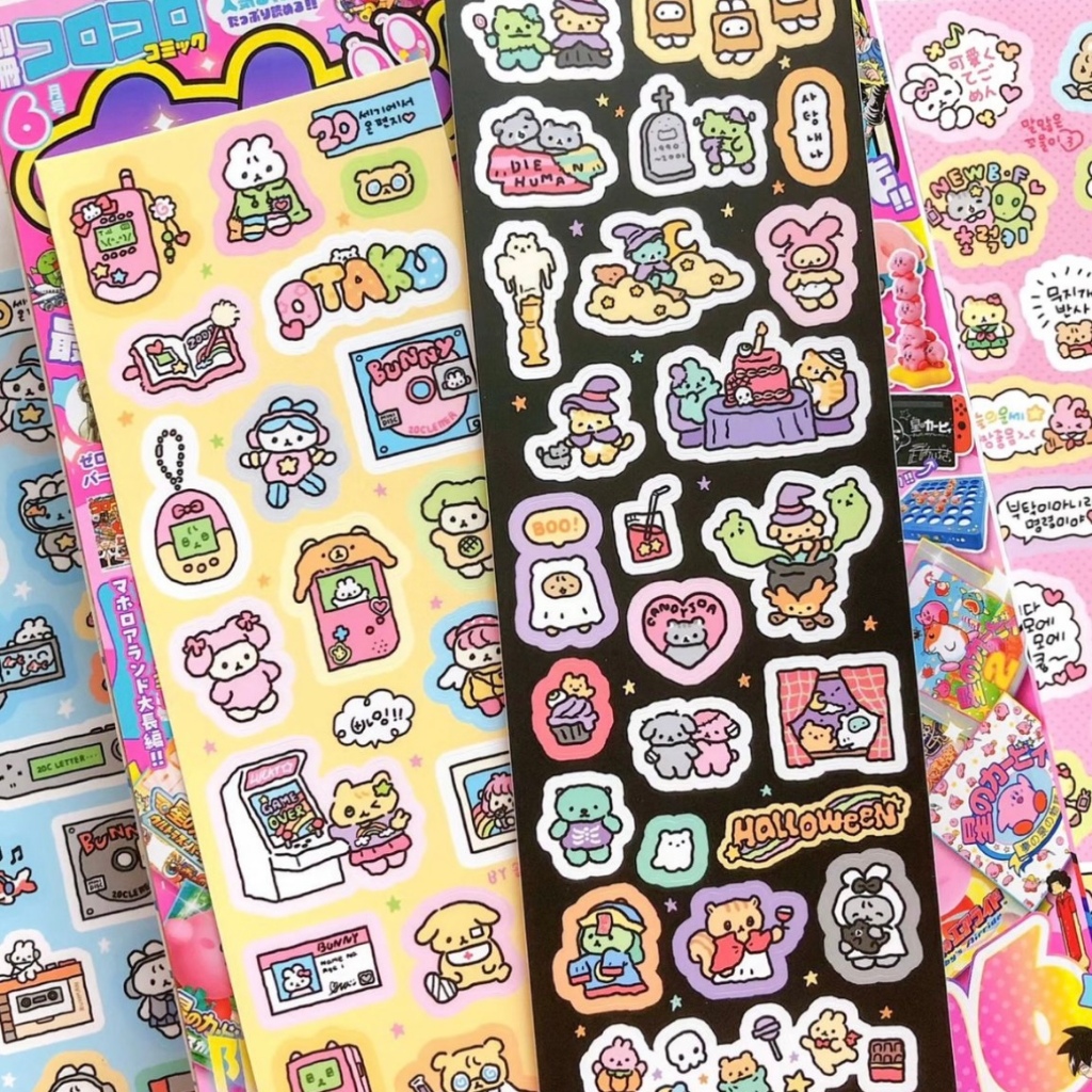สติกเกอร์ ลายการ์ตูนกระต่าย หมีน่ารัก สไตล์เกาหลี สําหรับตกแต่งสมุดไดอารี่ สมุดภาพ เครื่องเขียน DIY