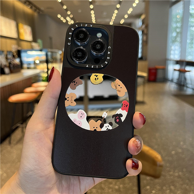 กระจกกรณีลูกพลับพริกไทยหมีสําหรับiphone 11 12 13 14 15 16 Pro Max X XR XSMAX 7 8 SE2020 เคสโทรศัพท์กันกระแทกคลุมทั้งหมด