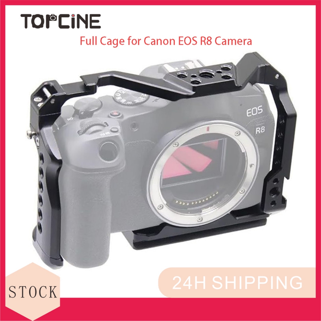 R8 กรงสําหรับ Canon EOS R8 กล้องอลูมิเนียมกรงรองเท้าเย็น, 1/4 "-20 รูเกลียวสําหรับการทําฟิล์ม, วิดีโอบล็อก, การถ่ายภาพวิดีโอ