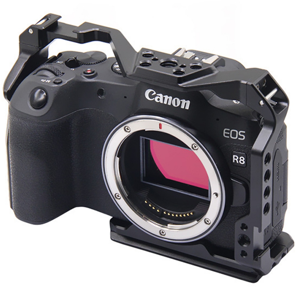 R8 กรงสําหรับ Canon EOS R8 กล้องอลูมิเนียมกรงรองเท้าเย็น, 1/4 "-20 รูเกลียวสําหรับการทําฟิล์ม, วิดีโอบล็อก, การถ่ายภาพวิดีโอ