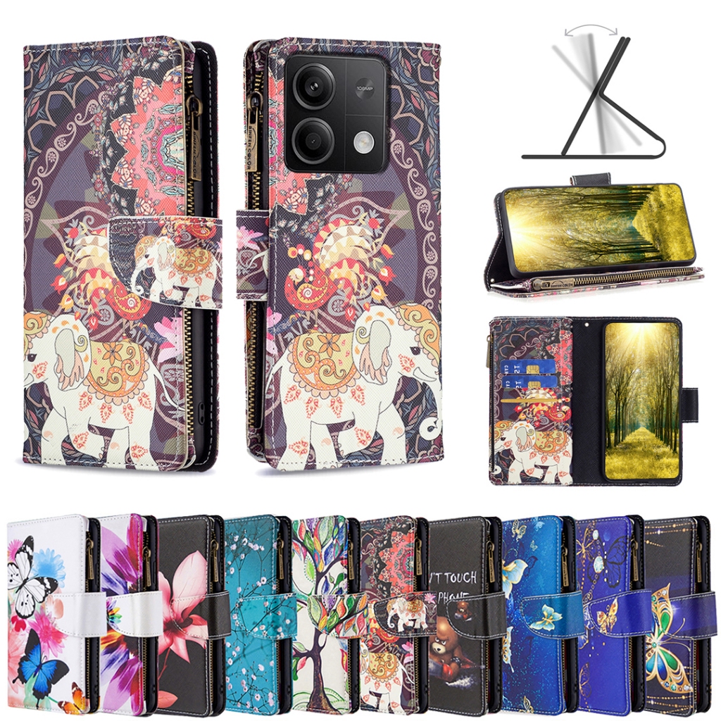 เคสโทรศัพท์หนัง ฝาพับ พร้อมช่องใส่บัตร และขาตั้ง หรูหรา สําหรับ Xiaomi Redmi 13C Note 13 Pro Plus 5G 4G