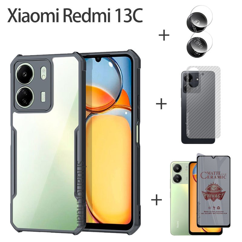 4in1 เคสโทรศัพท์มือถือ ฟิล์มเซรามิค ฟิล์มเลนส์ ฟิล์มด้านหลัง ฟิล์มกันกระแทก สําหรับ Xiaomi Redmi 13c