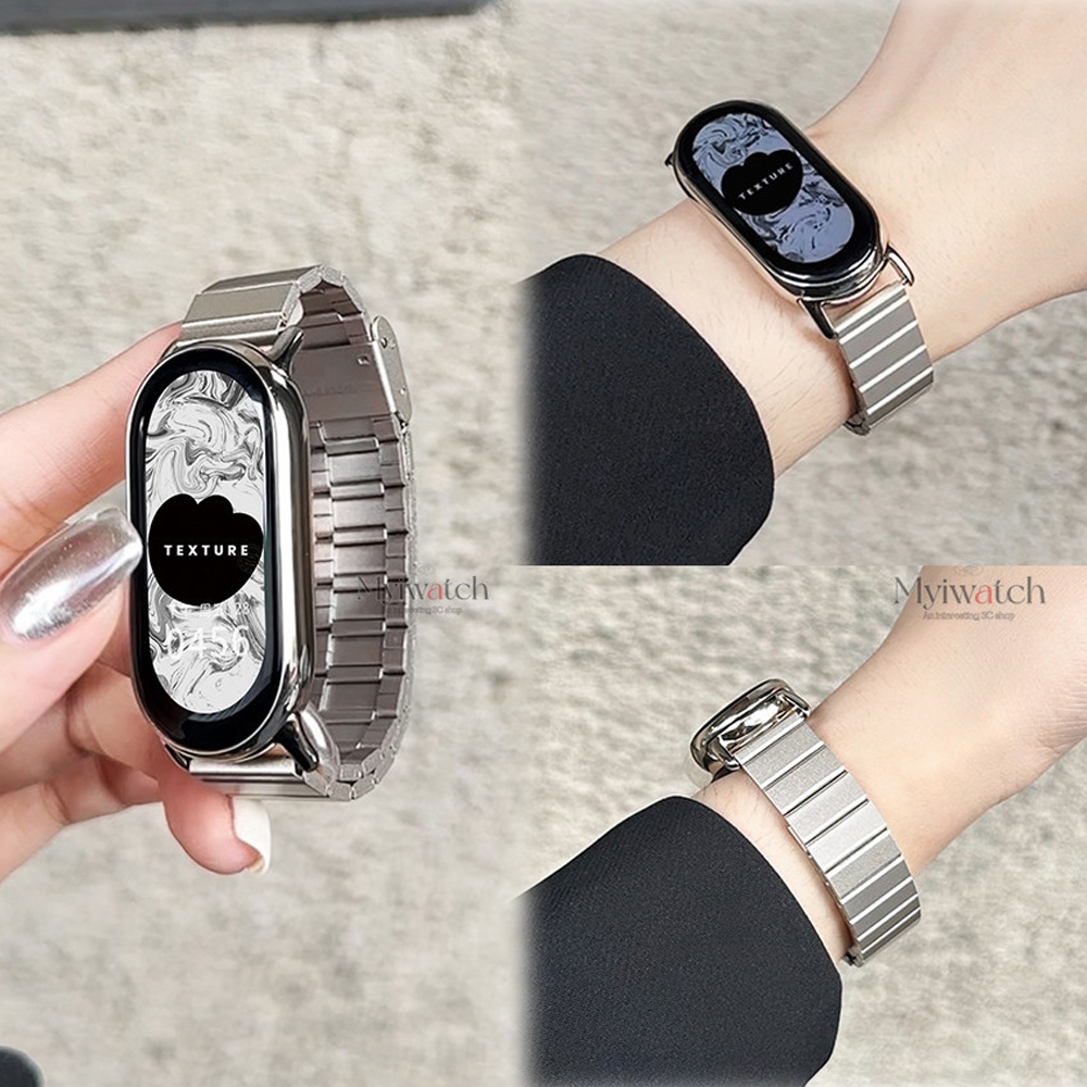 3 สี High-fashion sport สายโลหะสําหรับ Xiaomi Mi Band 10 9 8 7 6 5 3 4 บล็อกออกแบบสร้อยข้อมือแฟชั่น Miband สําหรับ Xiao Mi 9 8 Pro Band