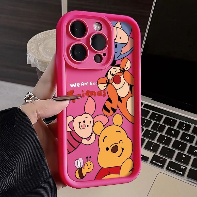 เคส Oppo A95 A74 4G A94 4G Reno 5F A73 2020 A93 4G Reno 4F F17 Pro Reno 6Z 5G Reno 5Z Reno 7Z 5G ซิลิโคนขอบตรงรูปแบบการ์ตูนตุ๊กตาหมีกรณีโทรศัพท์