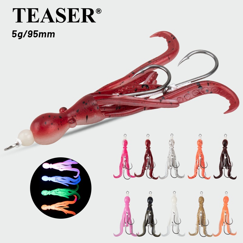 TEASER【HK037】2pcs 5g 95mm Luminous เหยื่อปลาหมึก TPE วัสดุ Bionic Octopus เหยื่อเหยื่อประดิษฐ์เหยื่อ
