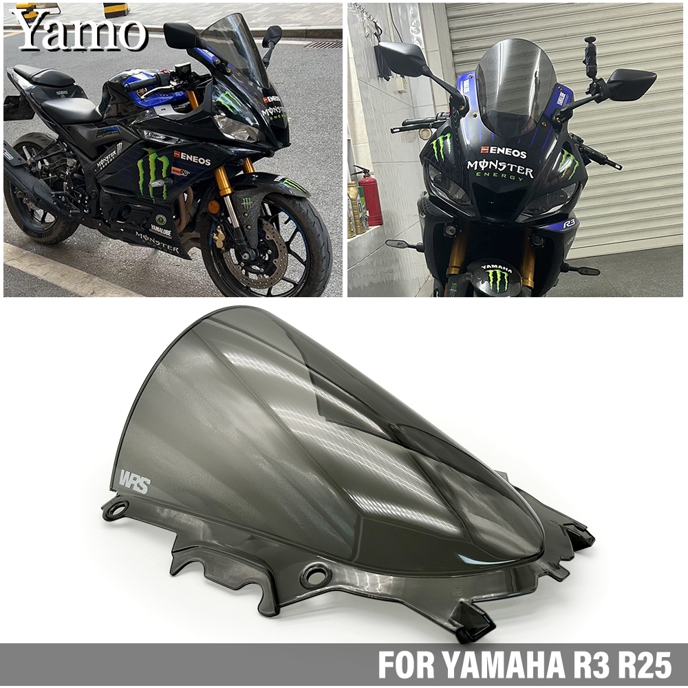 กระจกหน้ารถจักรยานยนต์ สีเทา สีดํา สําหรับ Yamaha R3 R25 2019-2023