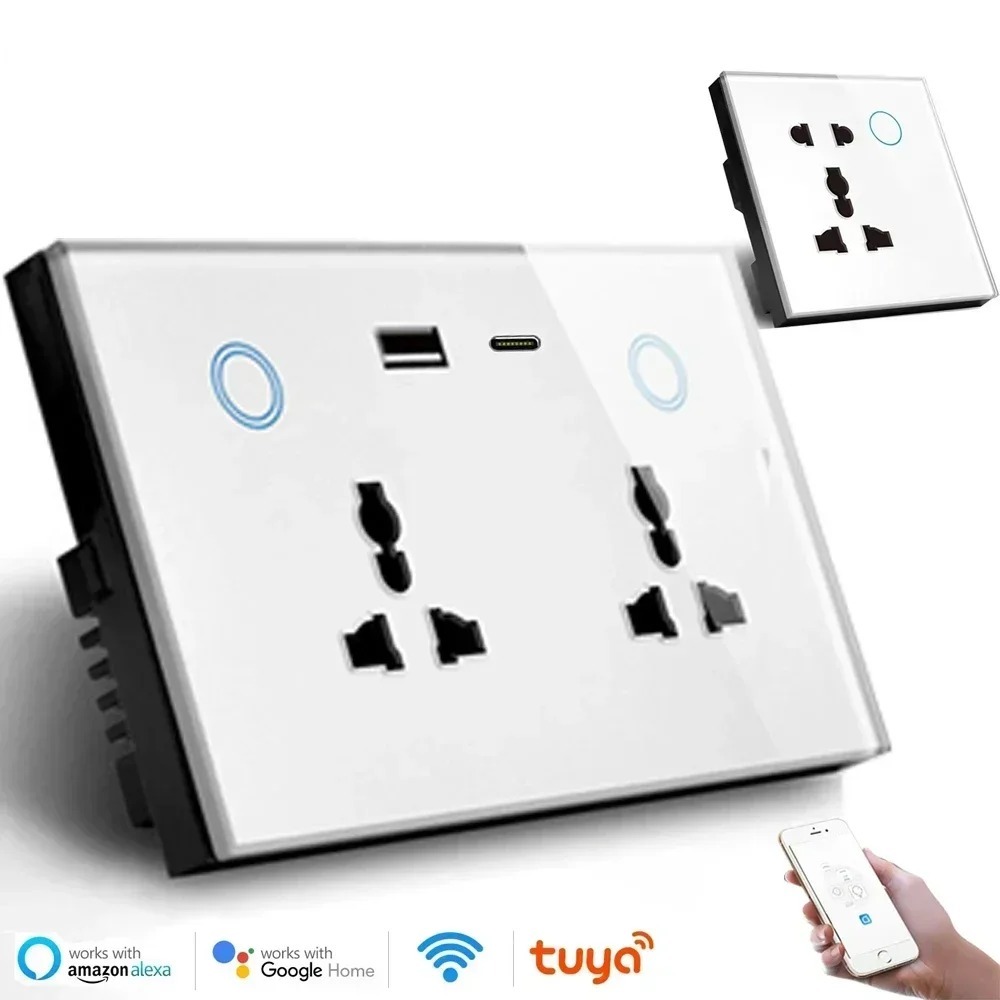 WIFI สมาร์ท USB TYPE-C ซ็อกเก็ตผนังปลั๊กไฟฟ้าสากล Outlet 15A สวิทช์สัมผัสพลังงานไร้สายชาร์จทํางานร่วมกับ Alexa
