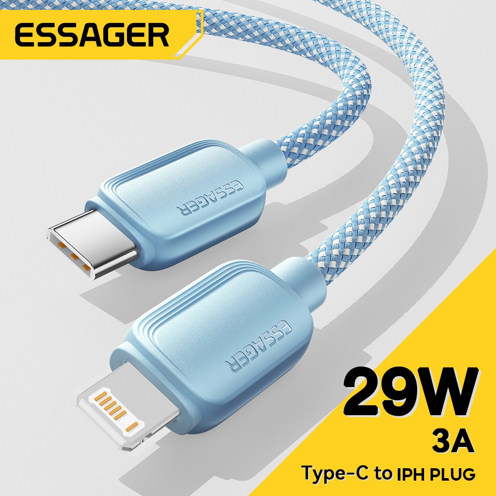 สายชาร์จ Essager PD 29W Type C เป็นสาย USBC สำหรับ Macaron C-L รองรับ MacBook 14, 13, 12, 11 Pro Max, Xs Plus ชาร์จเร็ว 27W 20W Type-C พร้อมสายข้อมูล