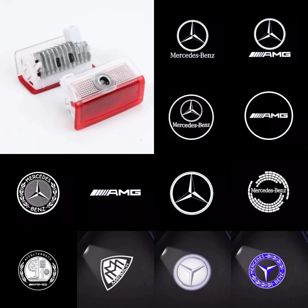 โคมไฟเลเซอร์ LED รูปโลโก้ผี HD สําหรับตกแต่งประตูรถยนต์ Mercedes Benz W176 W205 W166 W246 W212 A B C M ML GLA GLS E Class
