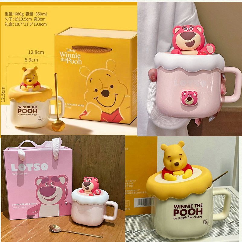 แก้วน้ําเซรามิค ลายหมีพูห์น่ารัก เหมาะกับของที่ระลึก เหมาะกับใส่อาหารเช้า บนโต๊ะอาหาร สําหรับผู้หญิง
