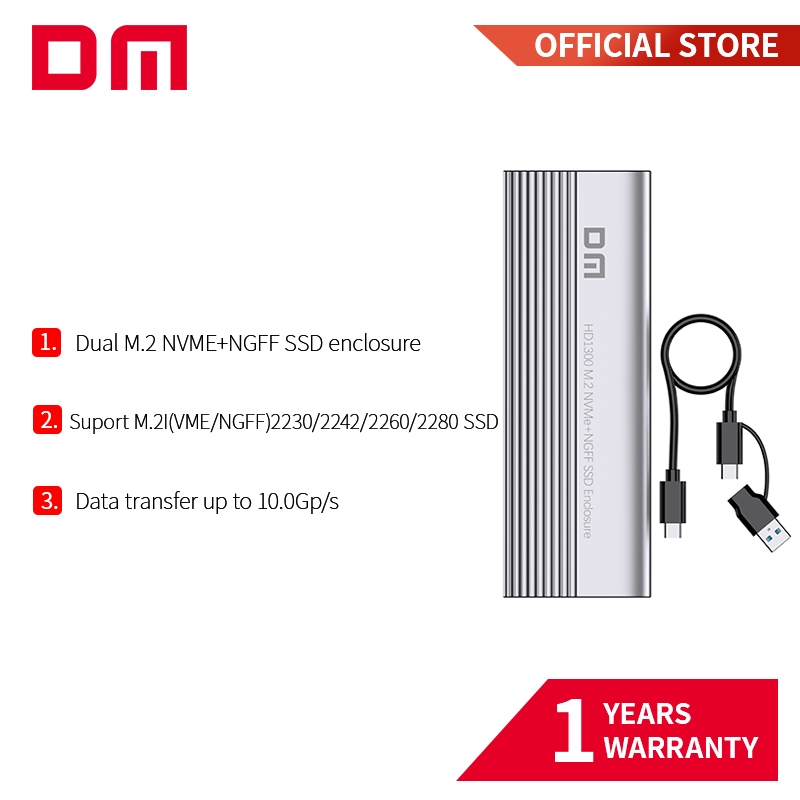 Dm M.2 NVME NGFF โปรโตคอลคู่ SSD เป็น USB 3.1 GEN 2 Type-C กล่องฮาร์ดดิสก์ HD1300