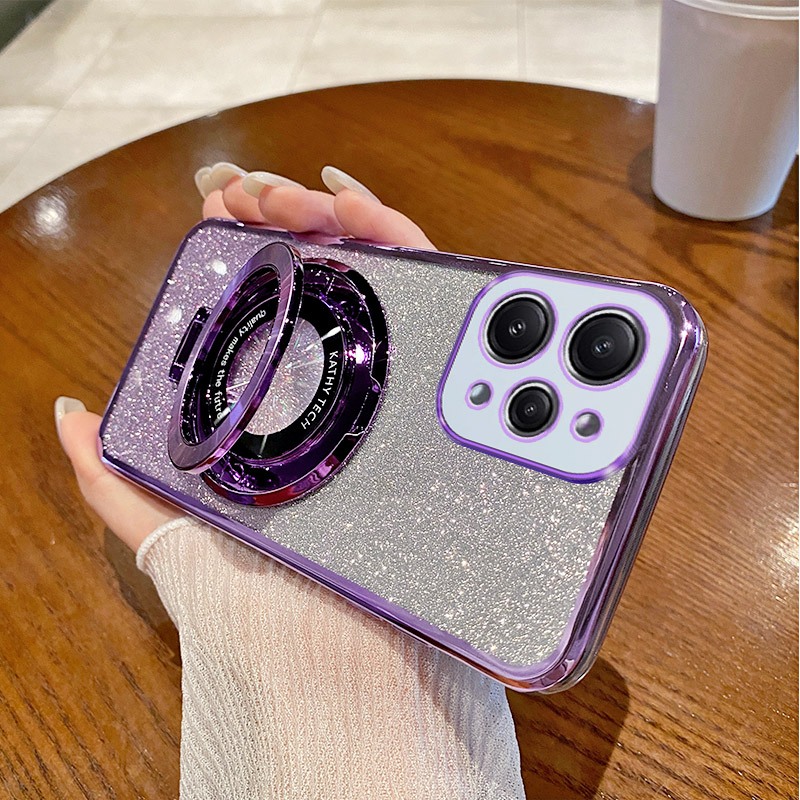เคสโทรศัพท์มือถือชุบไฟฟ้า พร้อมตัวยึดแม่เหล็ก สําหรับ Redmi 12 4G