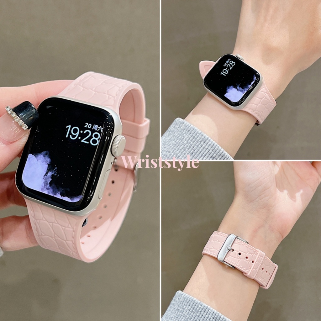 สายนาฬิกาข้อมือ ซิลิโคนนิ่ม ลายหนังจระเข้ แบบเปลี่ยน สําหรับ Apple Watch S9 8 7 6 5 4 3 SE2 ULTRA iWatch 49 มม. 45 44 42 41 40 38