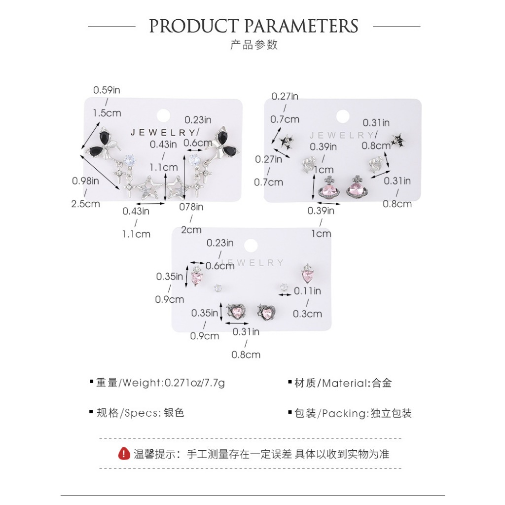 ต่างหู จี้รูปหัวใจ ประดับเพทาย สีชมพู เหมาะกับของขวัญวันเกิด สไตล์เกาหลี สําหรับผู้หญิง และนักเรียน จํานวน 3 ชิ้น