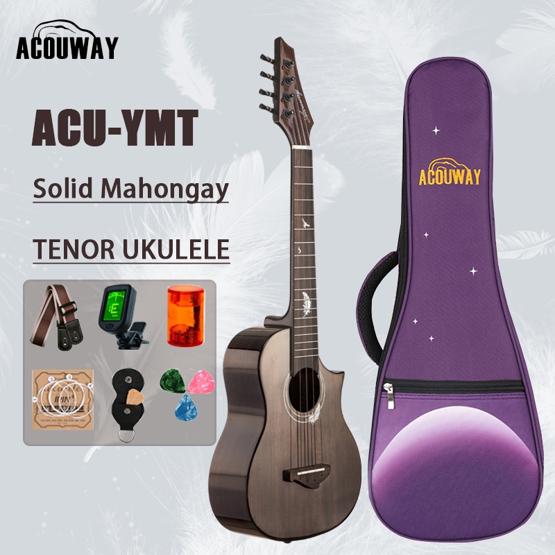 ACOUWAY 26 inch อูคูเลเล่ Tenor Ukulele 2A ไม้มะฮอกกานีทึบท็อปกลอสเสร็จสิ้น D'Addario สตริง