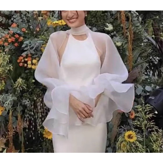 ชุดราตรี กระโปรงเจ้าสาว แขนยาว ผ้าคลุมไหล่ อุปกรณ์เสริม สําหรับงานแต่งงาน